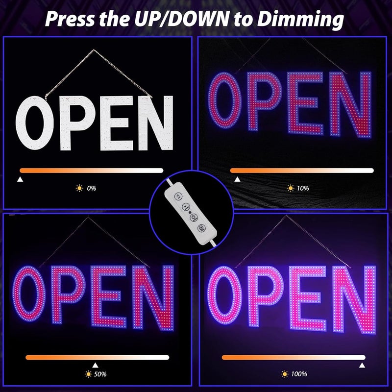 Thirdpolite Open Sign for Business, 40"x14" Dimmable Large LED Open Signs with Hanging Installation for Bar Pubs Store Restaurant Office Hotel Salon Red & Blue - Image 2